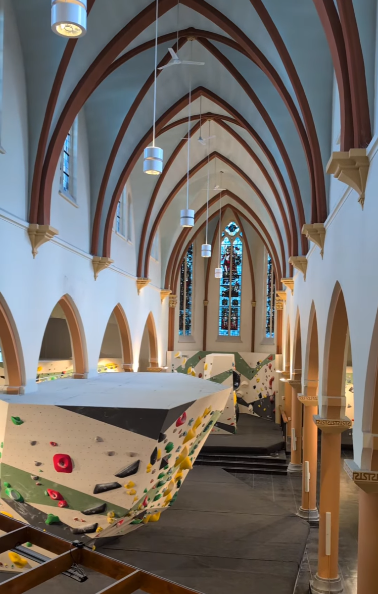 Bouldering gym inside an old church