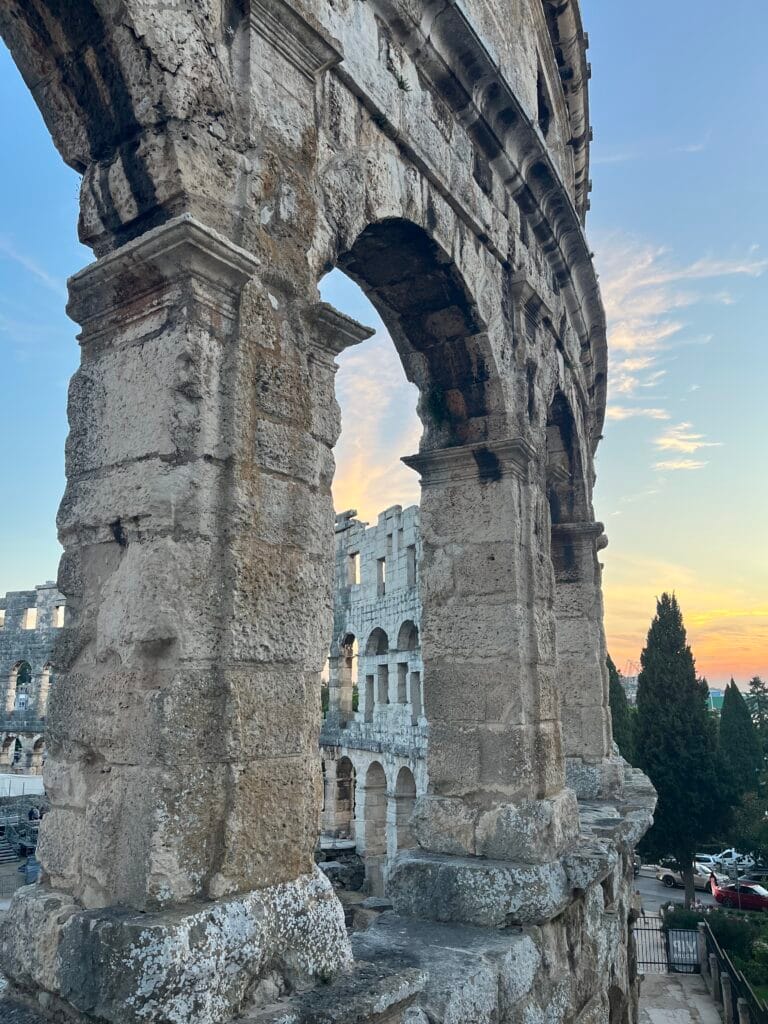 Pula Arena with sunset