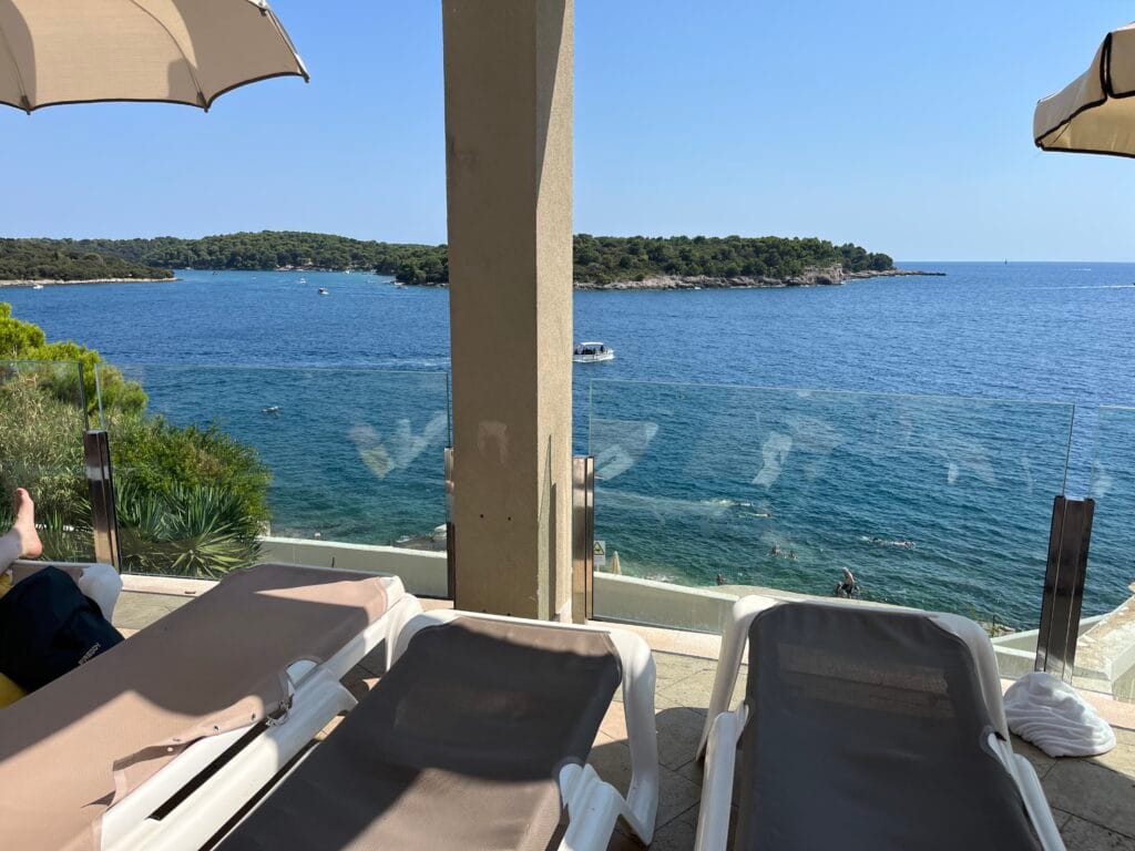 View from the poolside lounge area near Histria Beach In Verudela Croatia